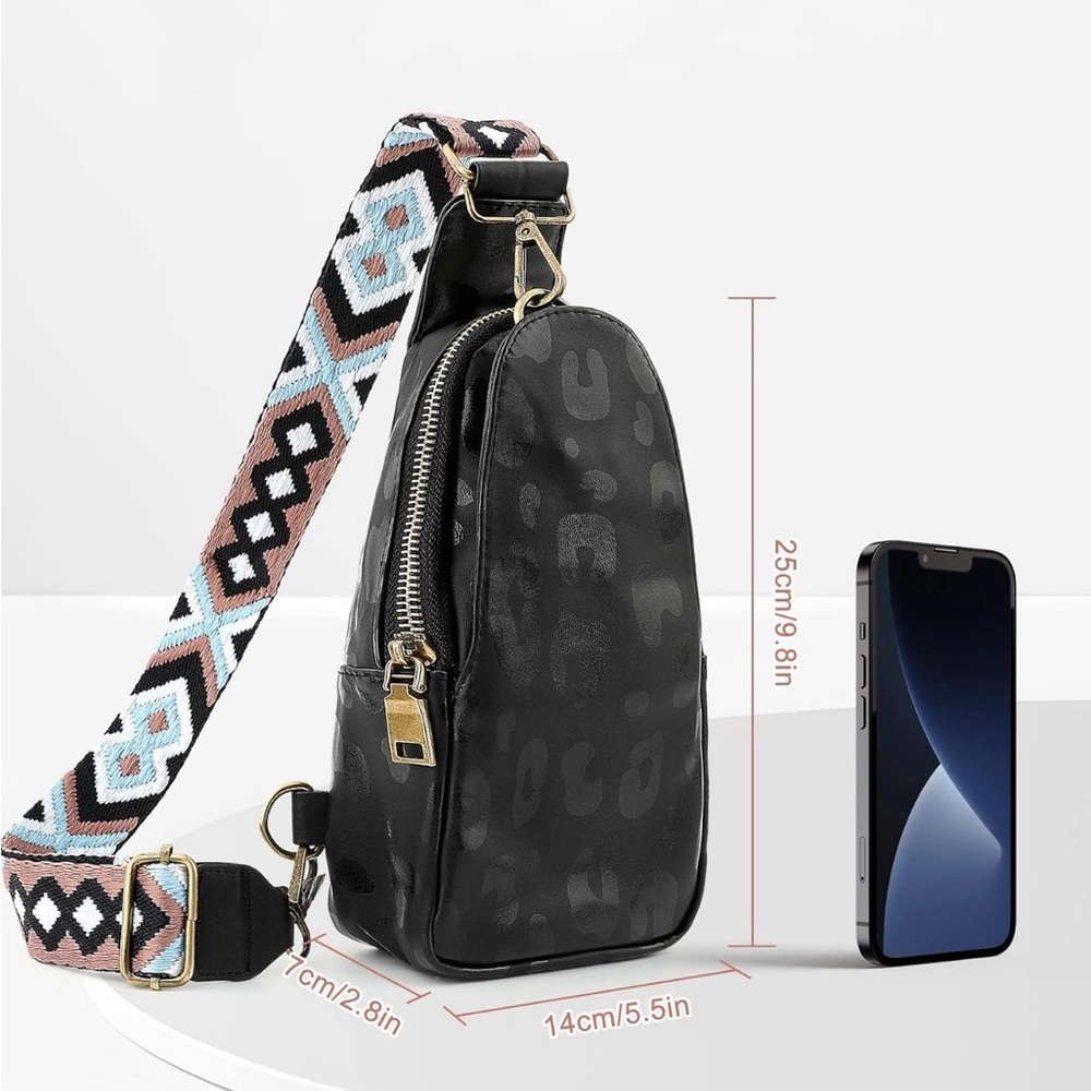 Leopard Print Black Crossbody Bag sling bad faux leather - Picture 2 of 10